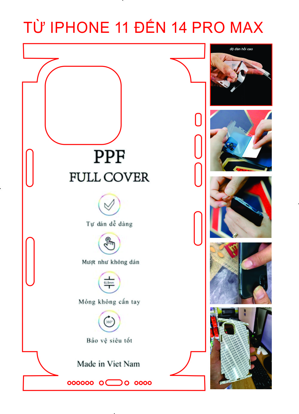 Miếng dán dẻo PPF dành cho iphpne 11 đến 14 pro max ,miếng dán mặt lưng chuẩn từng chi tiết, full từng lỗ loa