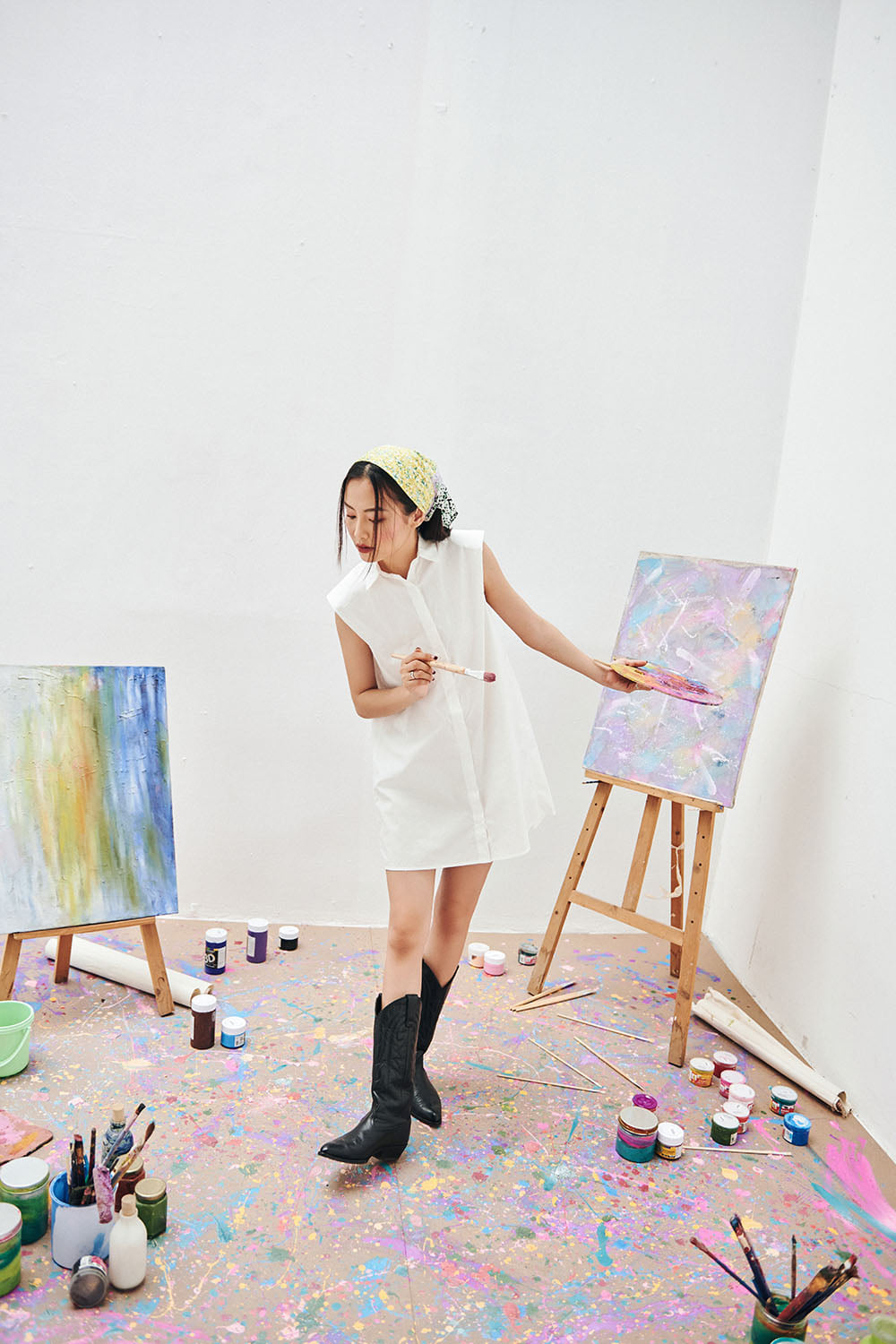 DOTTIE - Đầm sơ mi độn vai nữ DOTTIE trắng - D0058