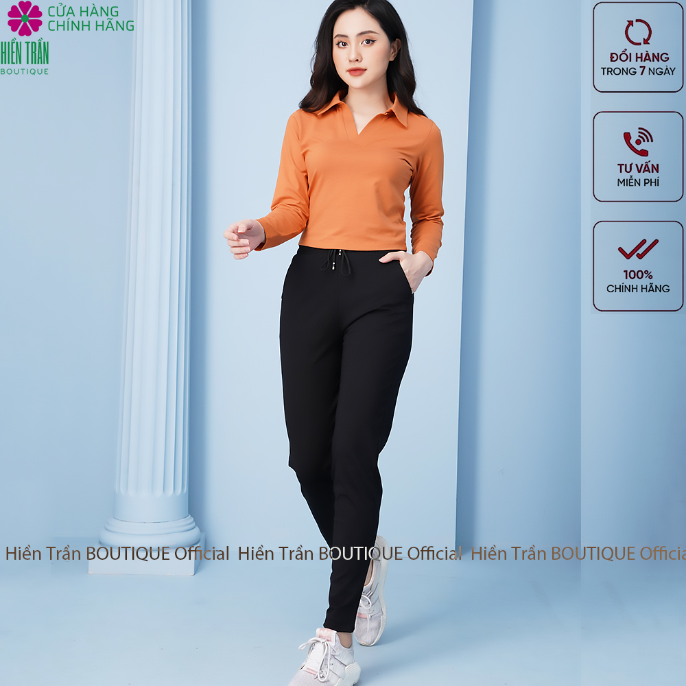 Quần jogger nữ Hiền Trần BOUTIQUE dáng dài cạp chun dây buộc kiểu dáng trơn basic