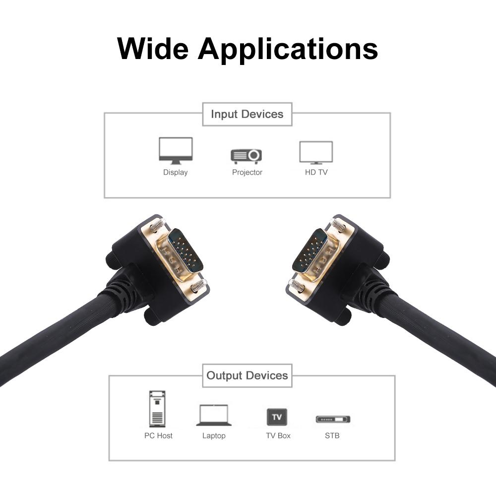 VGA 3+9 RGB 15Pin Male to Male Projector Monitor Cable 90 Degree Down Angled 2M