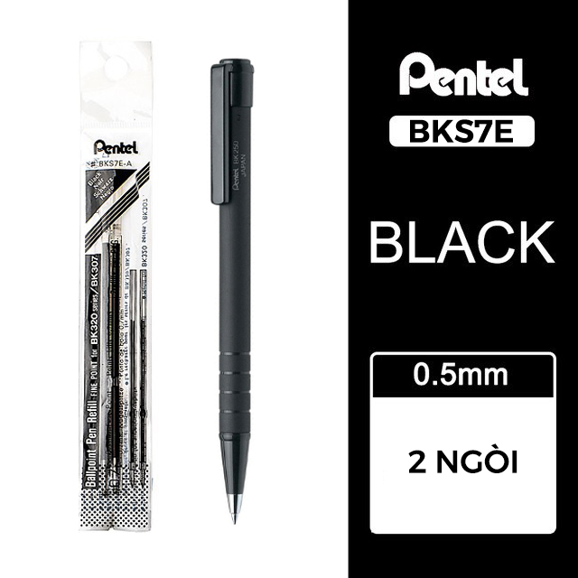 Ruột Bút Bi Nhật Bản Pentel BK250 - BKS7E | Ngòi 0.7mm (Mưc Xanh và Đen) | Ngòi bút bi Pentel BK250