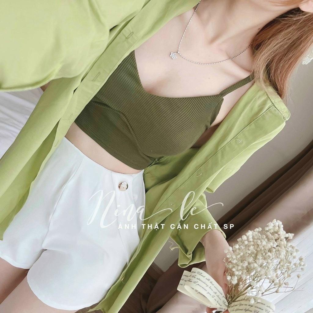 Sét bộ 3 món thời trang nữ A095 áo khoác sơ mi kèm croptop 2 dây, phối quần đùi ống rộng đi chơi đi biển