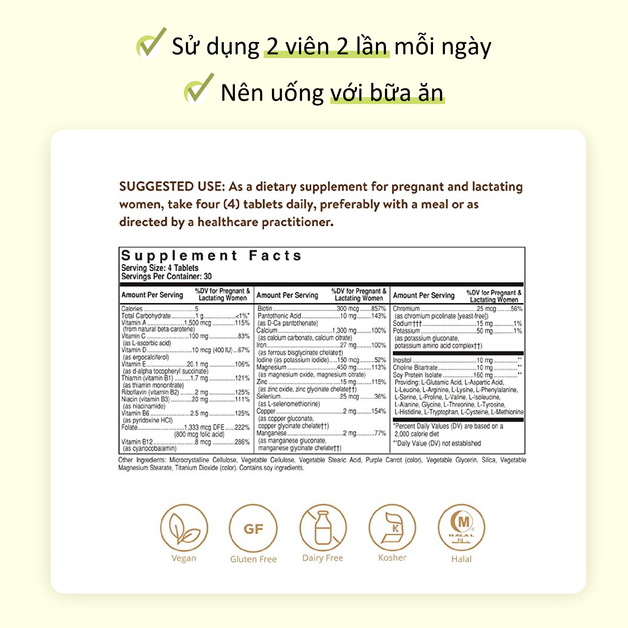 NHẬP KHẨU USA CHÍNH HÃNG - VIÊN UỐNG DÀNH CHO PHỤ NỮ MANG THAI Thực phẩm bảo vệ sức khỏe PRENATAL NUTRIENTS - 120 VIÊN