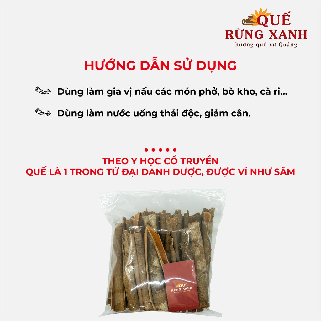 Ống quế chưa cạo nguyên chất 100% từ quế rừng Trà Bồng túi 500g, thương hiệu Quế Rừng Xanh, tốt cho sức khỏe - CHÍNH HÃNG