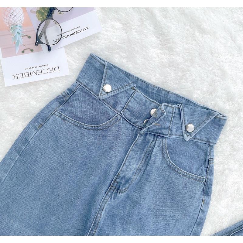 Quần baggy nữ siêu cao màu nhạt 2 nút kiểu tam giác Ms 454