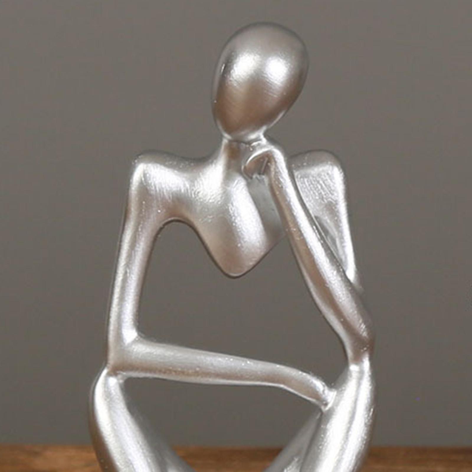 2 PCS Resin Thinker Sculpture Figurine Statue for Tabletop Bookcase Silver