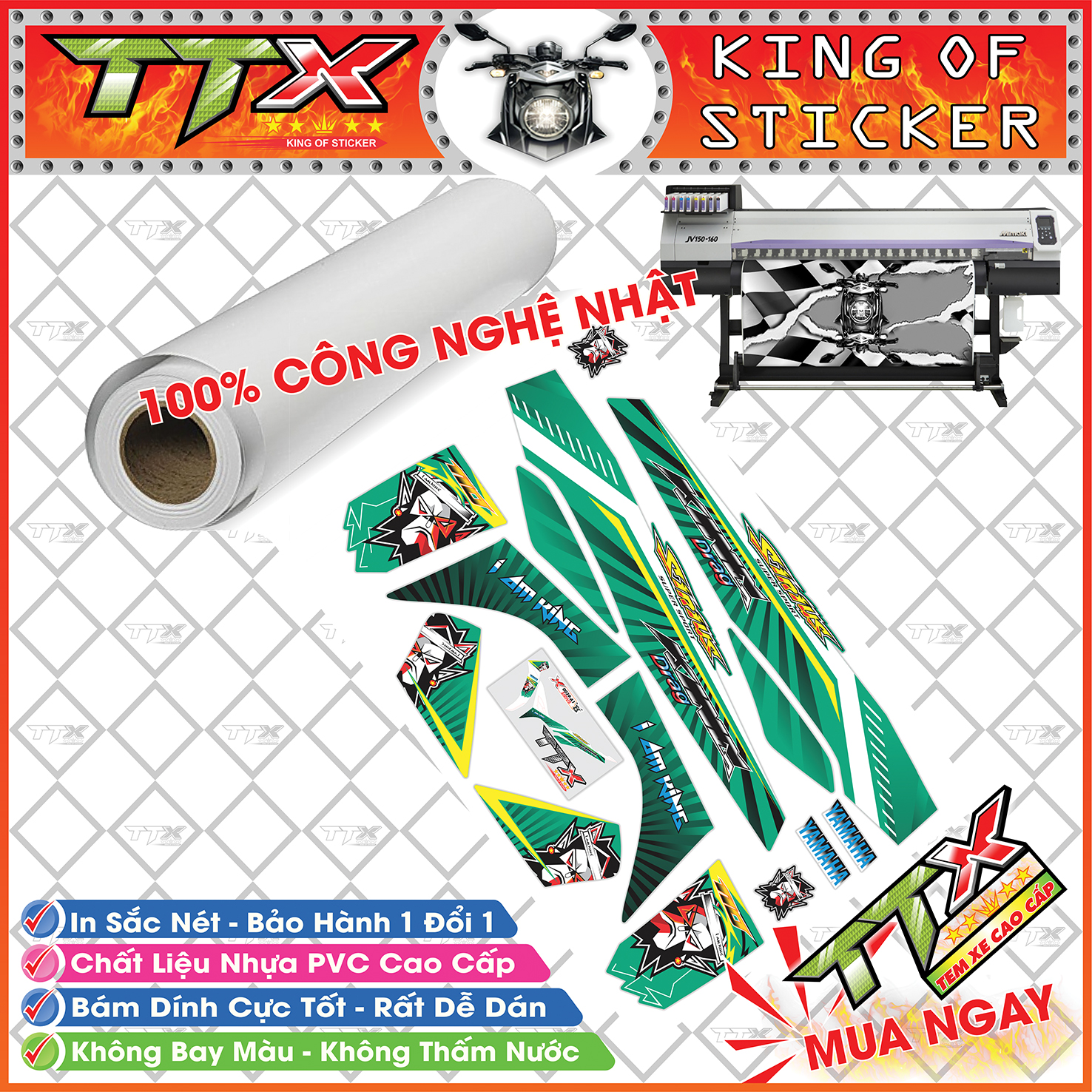 Tem dành cho sirius king , Tem xe phụ kiện sirius  vệt vàng màu trắng nền xanh siêu đẹp , Shop TTX team rời sirius mã (S0039/A1)