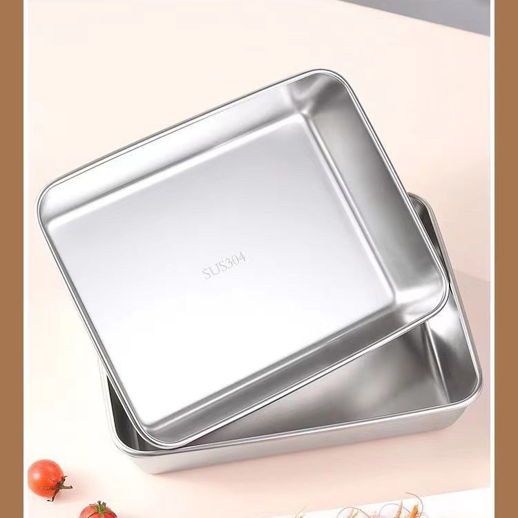 Hình ảnh Khay đựng thức ăn bằng inox 304 chống rỉ - an toàn cho sức khỏe- size to - có nắp đậy