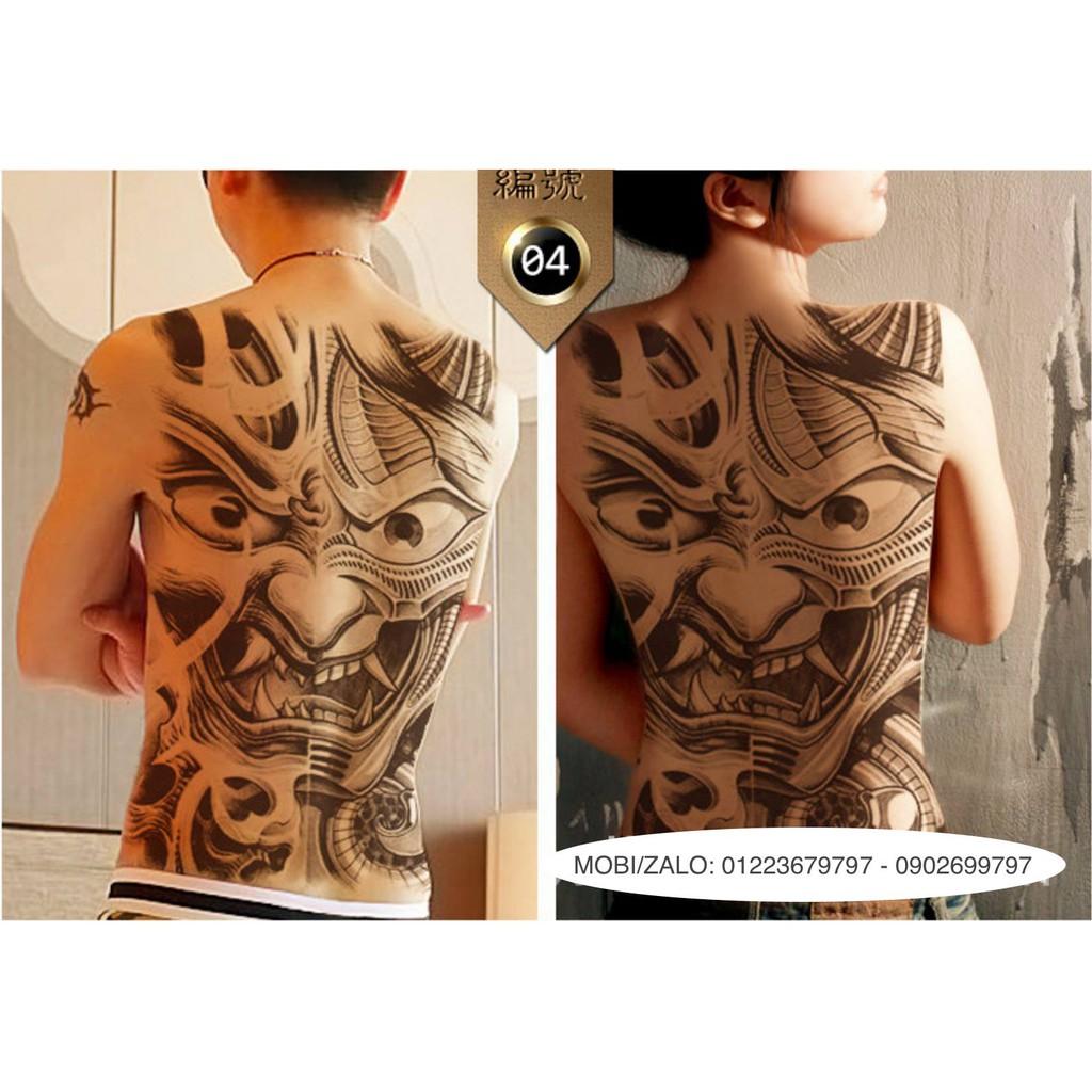 Hình xăm dán tattoo cao cấp kín lưng trắng đen 34x48cm QUỶ DỮ NHE NANH (Quà tặng kèm: 1 hình xăm dán bắp tay 15x21cm!)