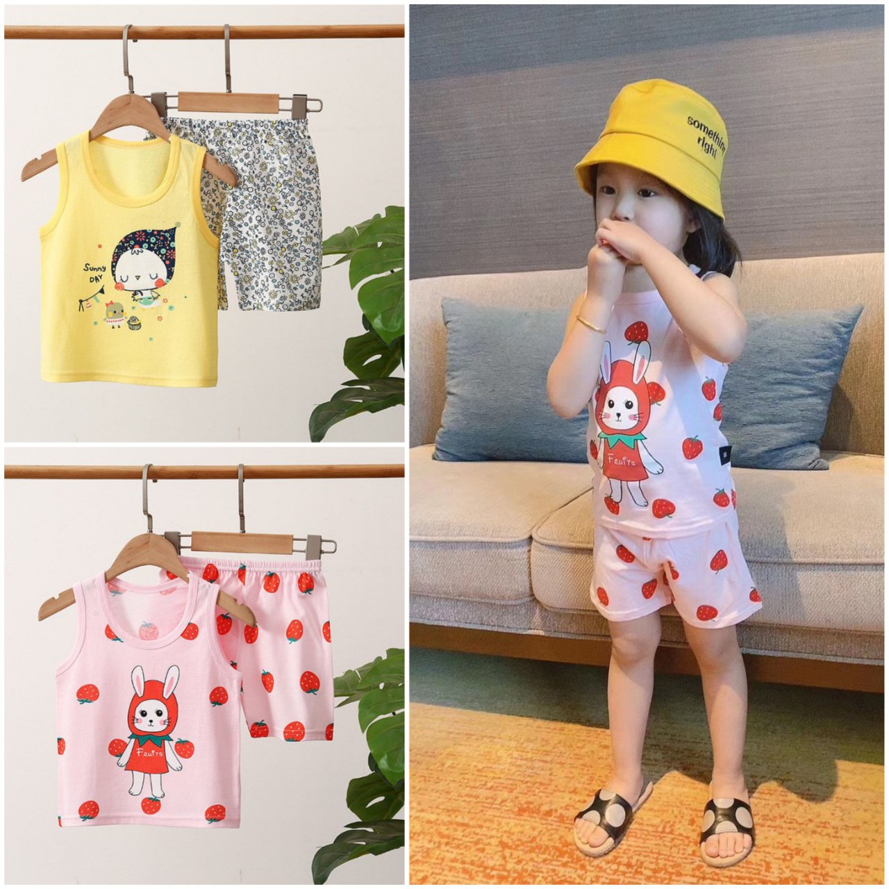 Bộ ba lỗ xuất Hàn cho bé gái 2-8 tuổi