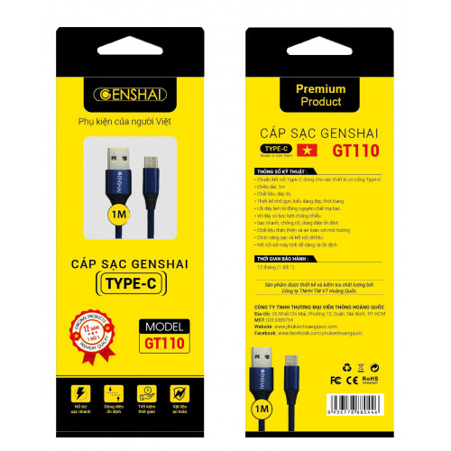 Cáp sạc Genshai Type-C GT110- Hàng Chính Hãng