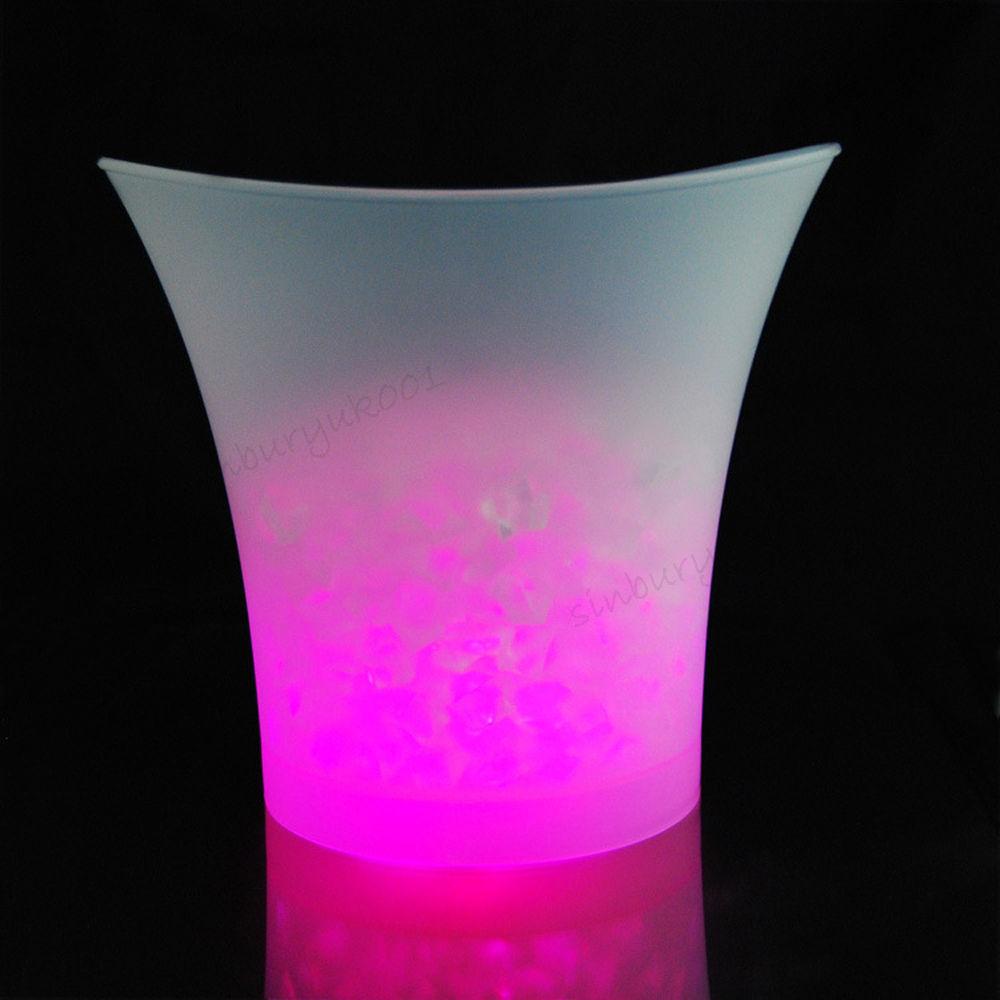 2x LED 5L Round Ice Bucket Champagne Wine Beer Holder Cooler Xmas Pub Party