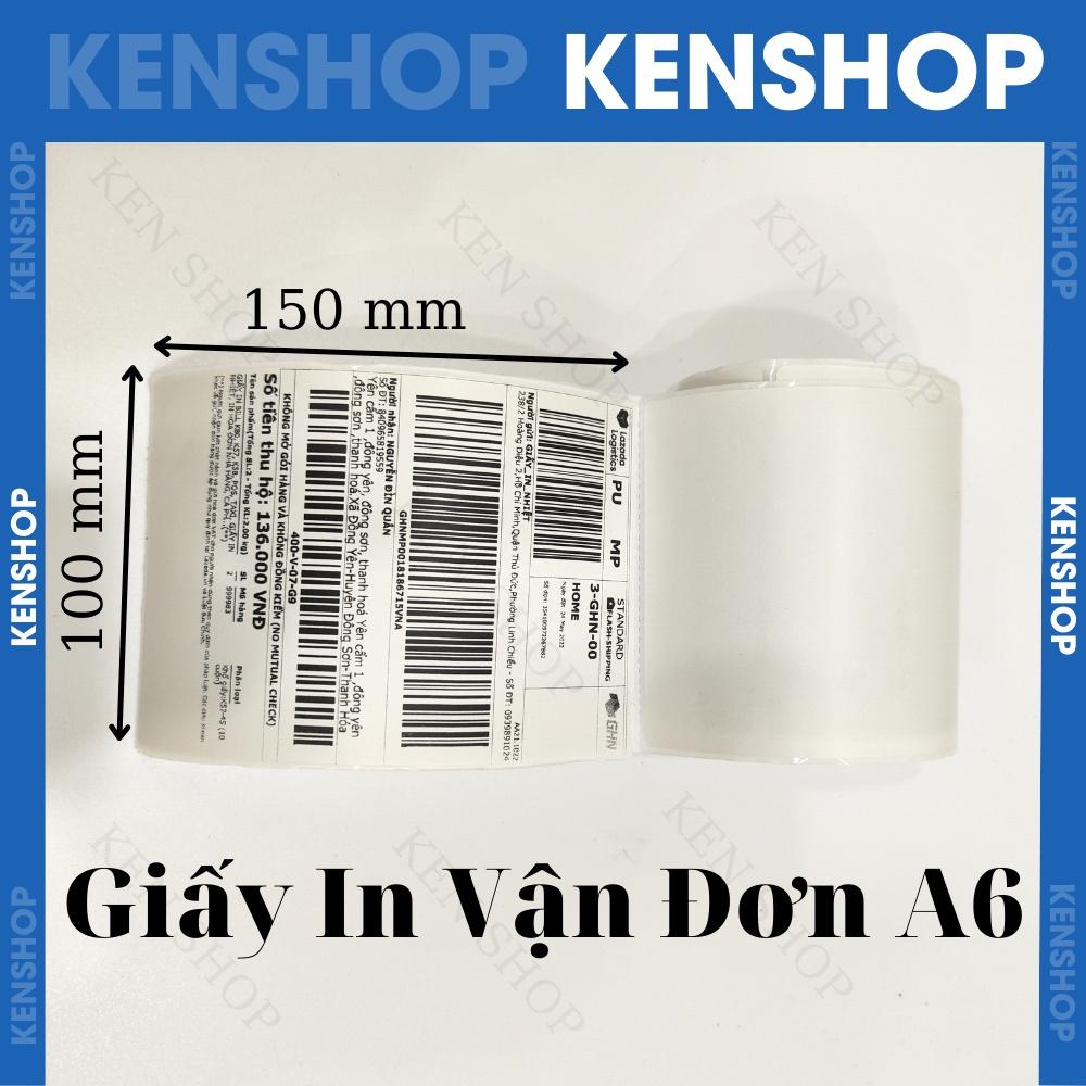 Giấy In Nhiệt 100x150, Giấy In Vận Đơn Khổ A6 Cuộn 50 mét ,Tem Sẵn Lớp Keo cho In Đơn Shopee, TMĐT và Vận Chuyển