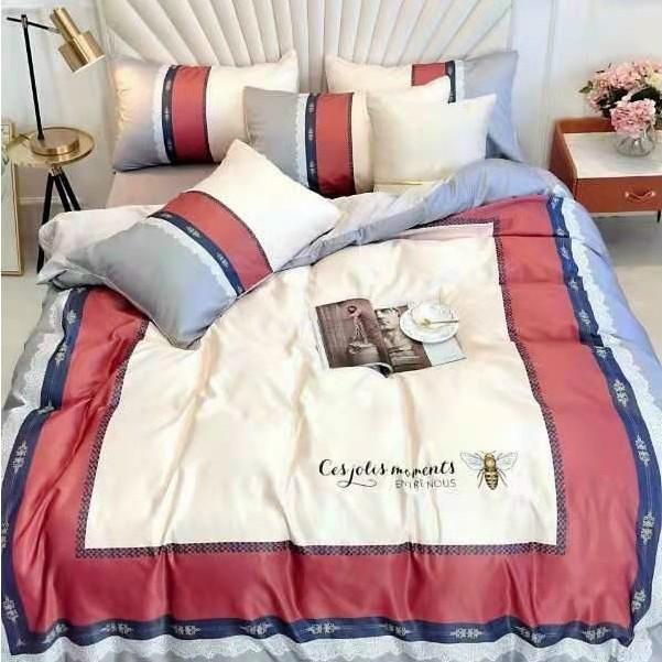 Trọn Bộ Chăn Ga Gối Nệm Cotton Lụa HỌA TIẾT NGỰA KÉO XE VIỀN XANH Đơn Giản- Tinh Tế- Cao Cấp