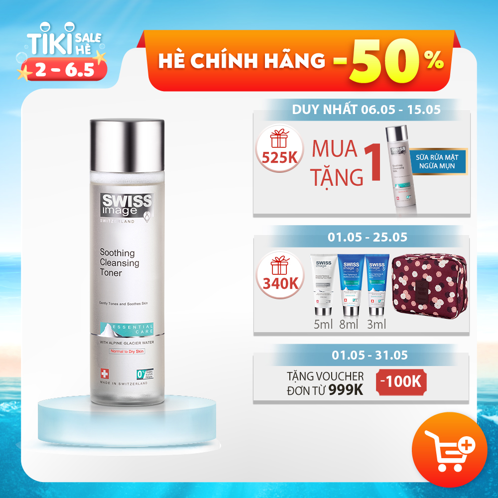 Nước hoa hồng dịu da cấp ẩm dành cho da thường và da khô Swiss Image Soothing Cleansing Toner 200ml