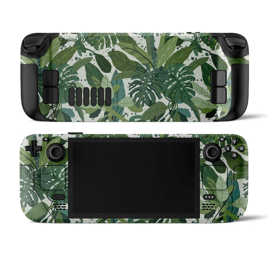 Skin decal dán Steam Deck mẫu Dark Green Tropical Leaves (dễ dán, đã cắt sẵn chuẩn theo khuôn máy)