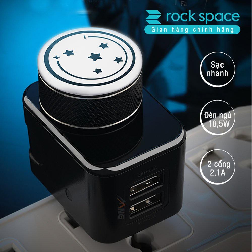 Củ sạc Rockspace T21 2 cổng 2,1A sạc nhanh tích hợp đèn ngủ tùy chỉnh độ sáng - Hàng chính hãng