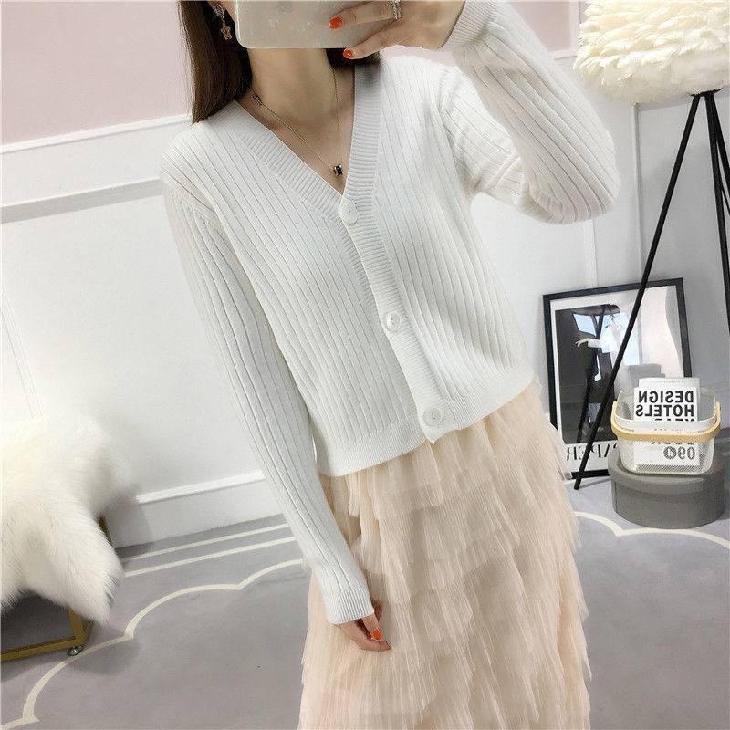 Áo khoác cardigan len dệt kim nữ kiểu cổ tim tay dài chất len gân phong cách Ulzzang Hàn Quốc trẻ trung phong cách