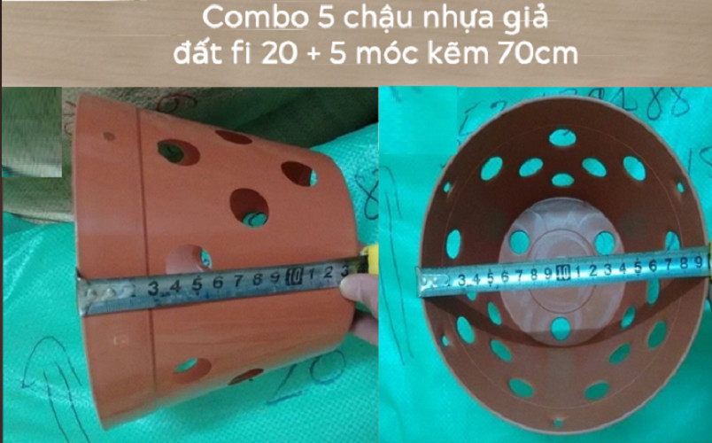 5 CHẬU GIẢ ĐẤT TRỒNG LAN FI 20 + 5 MÓC KẼM 70CM