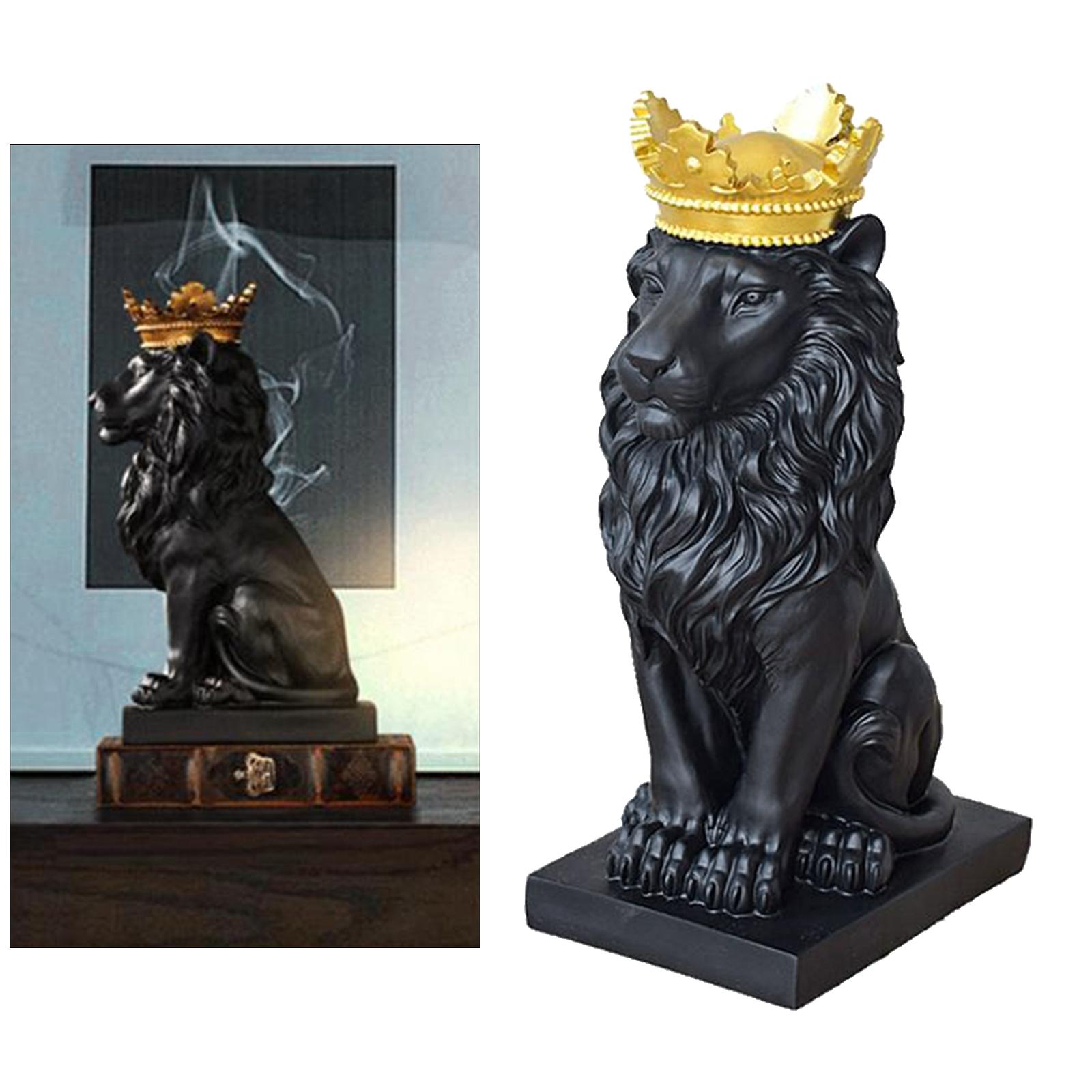 Lion Statue Wild Animal Ornament Resin Home Sculpture Figurine Decor Black