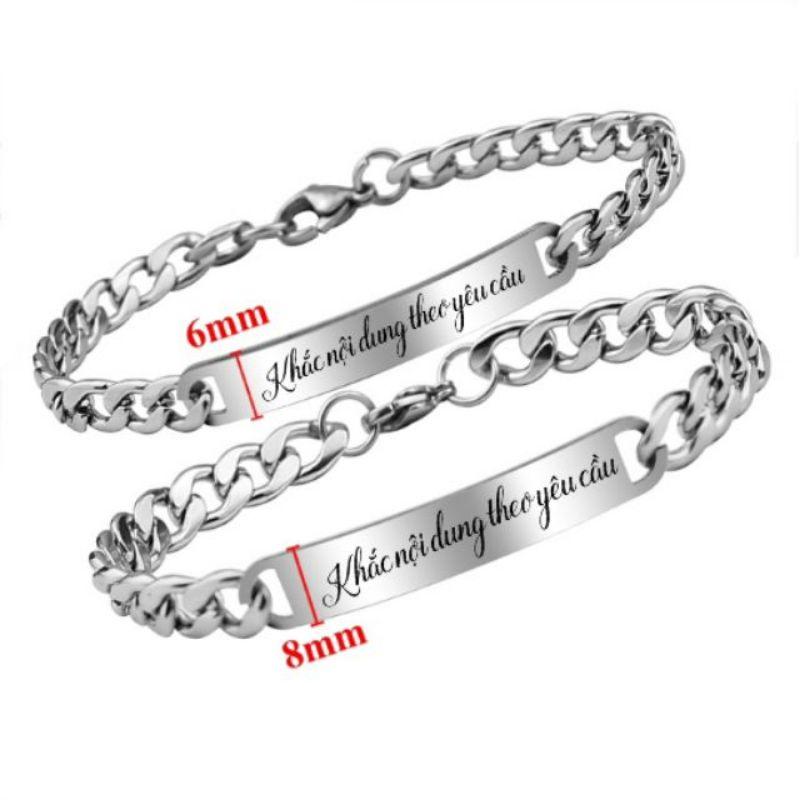 Lắc tay inox cặp đôi khắc yêu cầu không đen, không gỉ sét