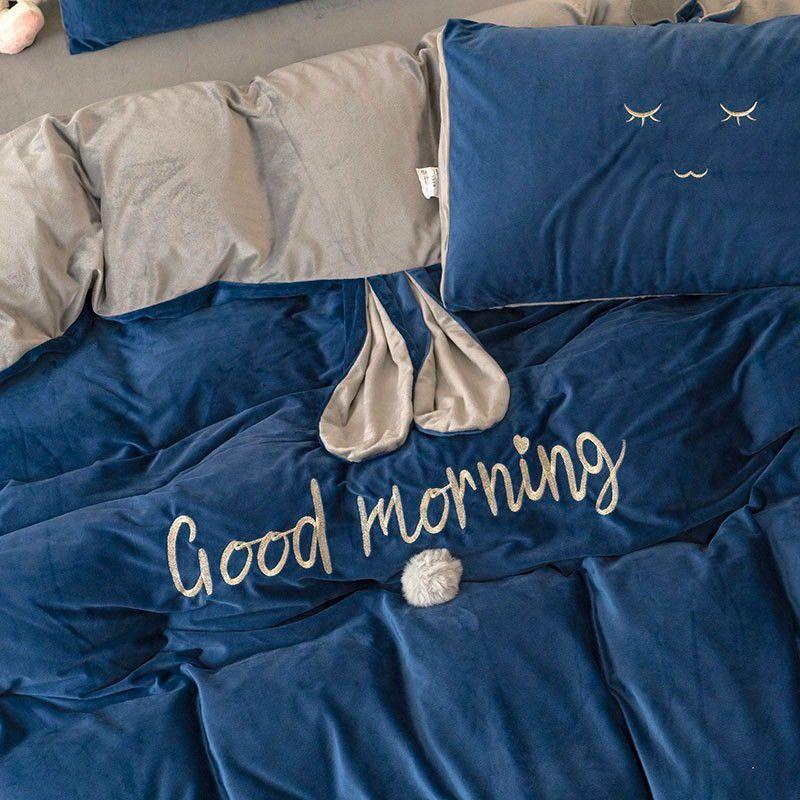 Bộ Chăn Ga Gối Nỉ Nhung Tai Thỏ 4 Món