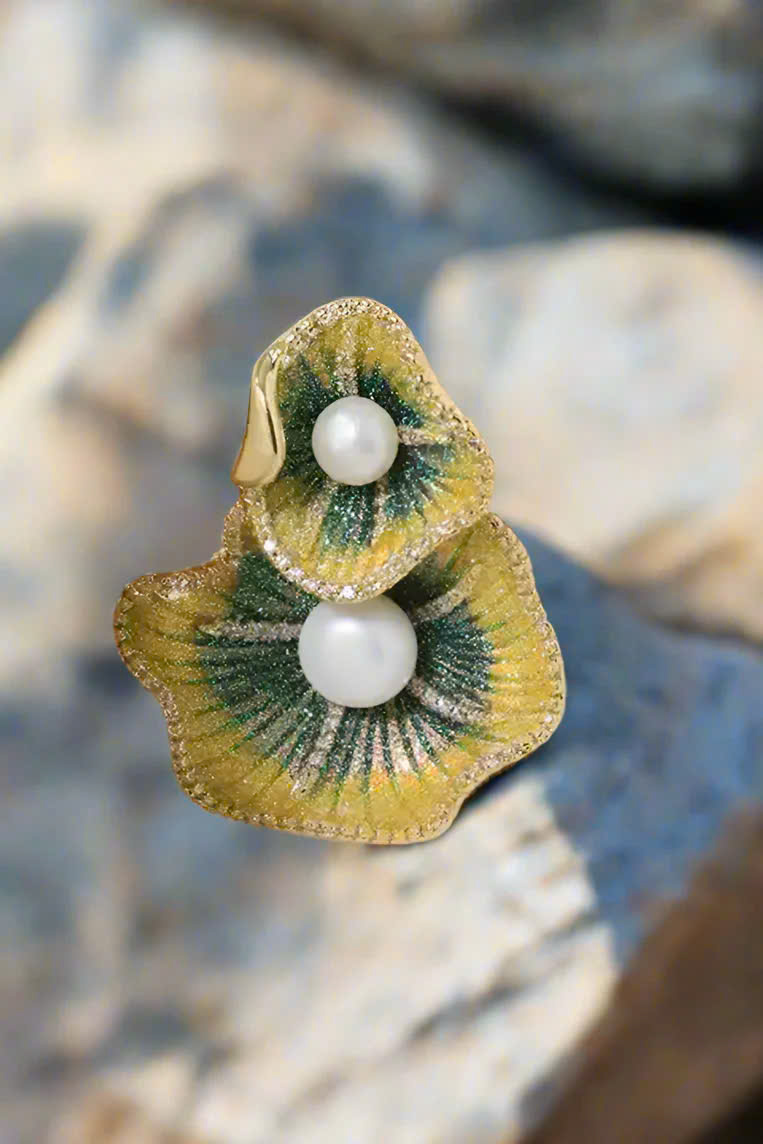 Trâm Cài Áo Vest, Áo Dài Đính Ngọc Trai Baroque Hình Lá Sen thời trang thiết kế Hity ACC436