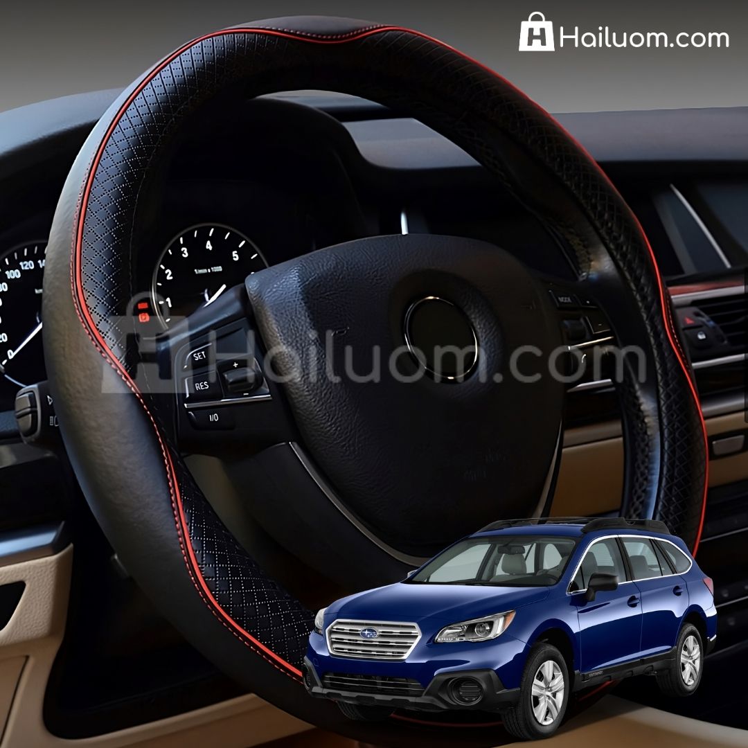 Bọc Vô Lăng ô tô cho SUBARU OUTBACK Da Thật Cao Cấp - Màu Đen Chỉ Đỏ