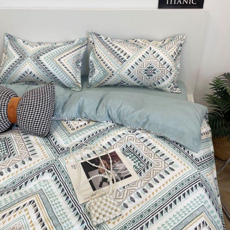 Bộ chăn ga gối cotton fly nhập khẩu thổ cẩm