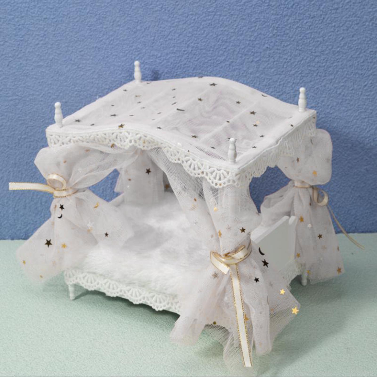 2x Miniature Dollhouse Princess Bed Bedroom Micro Landscape Furniture Decor