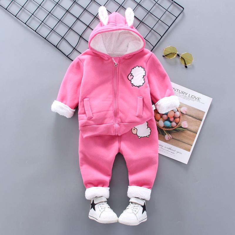 Thu Đông Cho Bé Phù Hợp Với Bé Trai Plus Nhung Dày Ấm 2 Bộ Bé Gái Hoạt Hình Dễ Thương Thịt Cừu Thường Ngày mũ Trùm Đầu Phù Hợp Với Quần Áo Cho Bé