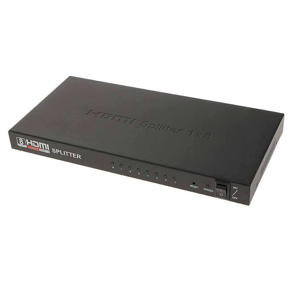 Full HD 1x8 Port HDMI Splitter Amplifier Repeater 3D 1080p Female Switch US Plug