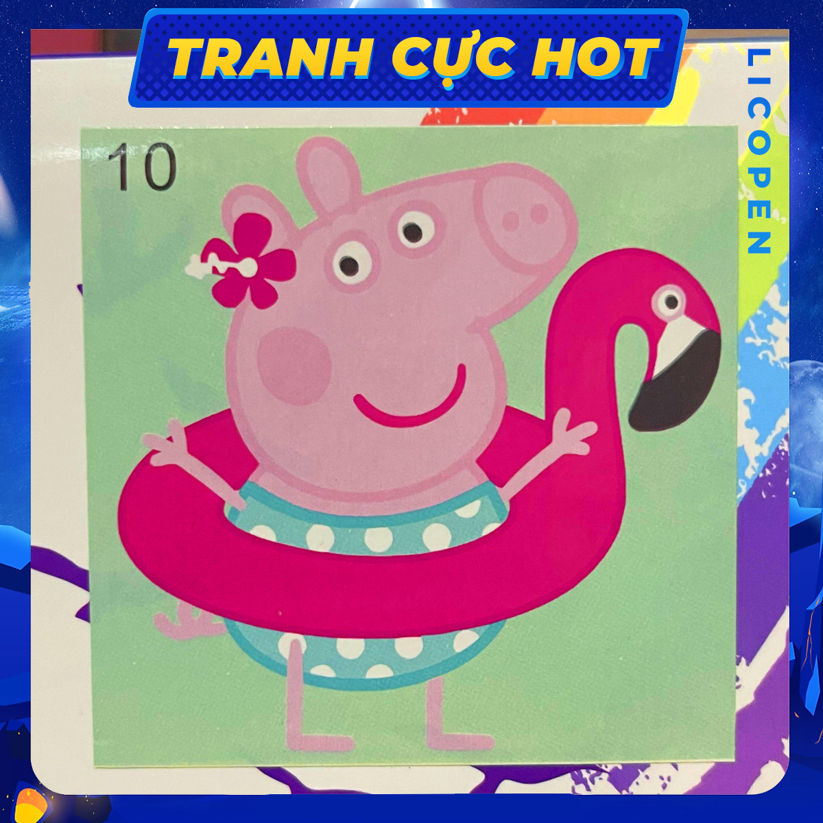 Tranh Tô Màu Trẻ Em - Tranh Heo peppa ngồi phao - TE10