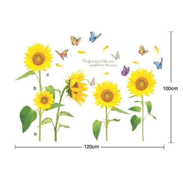 Decal dán tường Combo hàng rào hoa hướng dương nâu + hoa hướng dương