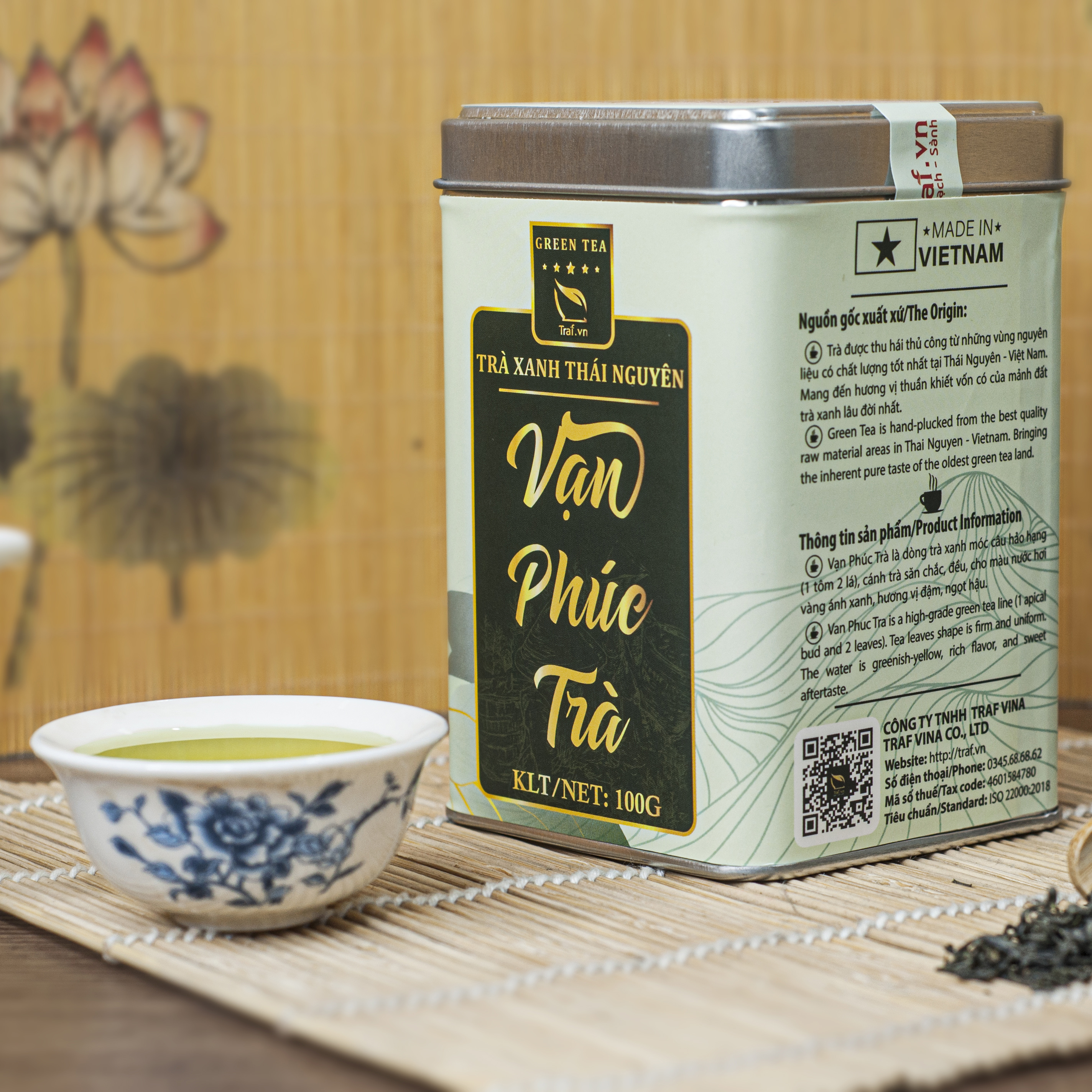 Chè Thái Nguyên cao cấp , Vạn Phúc Trà , hộp thiếc 100gram