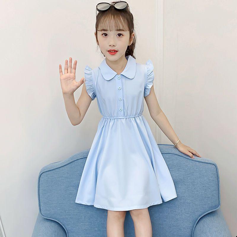 CHENGRUI Cô gái ăn mặc mùa hè 2023 váy công chúa phong cách tây cho trẻ em phiên bản Hàn Quốc Mid-Big Boy không tay màu ẩm váy