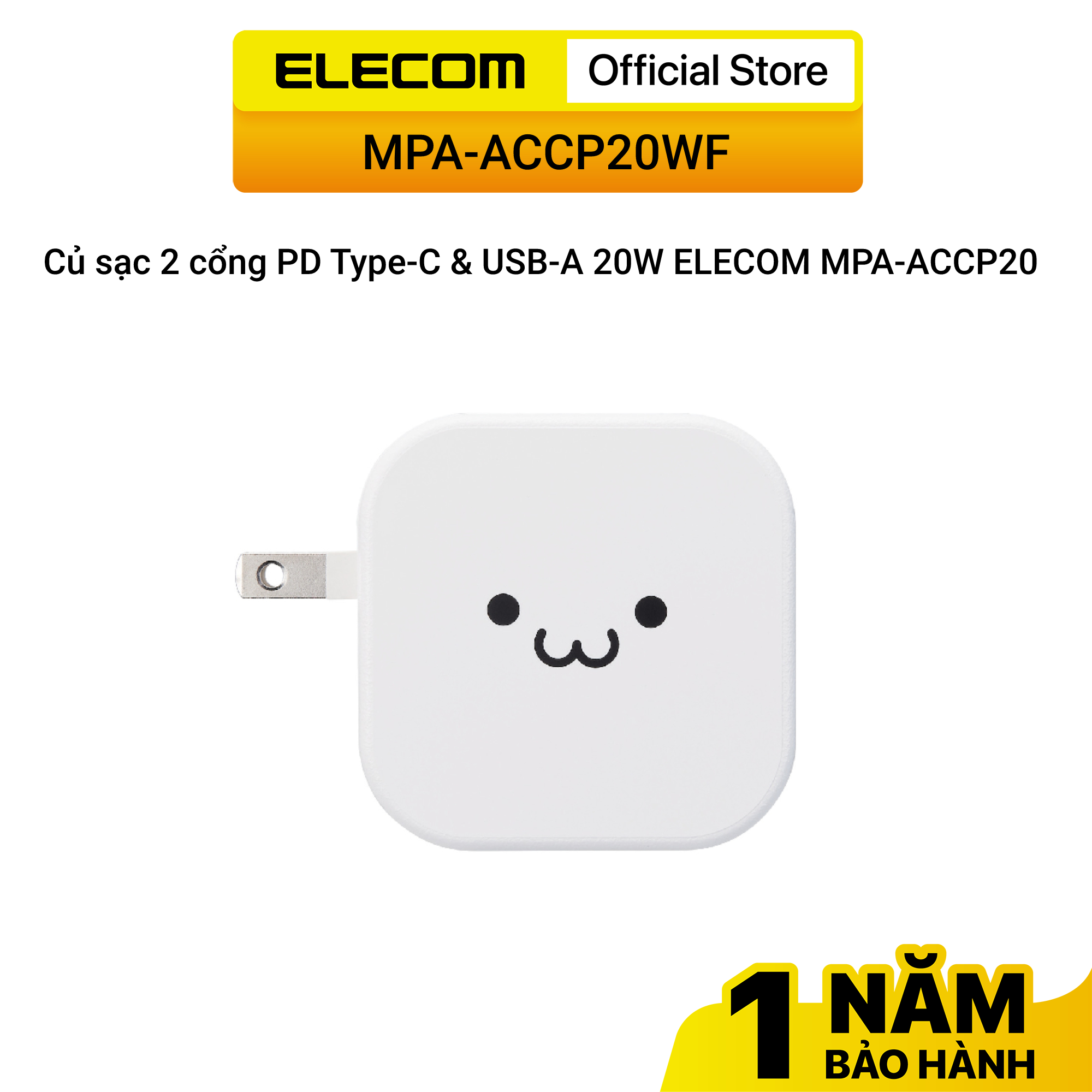 Củ sạc 2 cổng PD Type-C &amp; USB-A 20W ELECOM MPA-ACCP20 - Hàng chính hãng