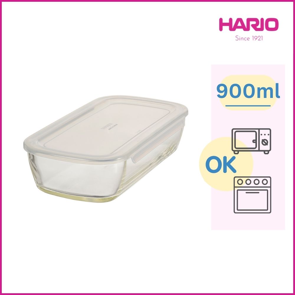 Hộp thủy tinh chịu nhiệt Hario 900ml 23.8x21.5cm KSTL-90-TW Dùng được lò viba, lò nướng