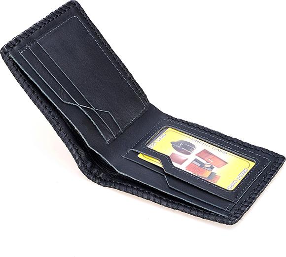 Ví nam da bò đan viền thủ công cao cấp kiểu ví ngang DB1-VI1TCK7 + Tặng kèm móc khóa da bò, hộp và túi giấy đựng quà sang trọng