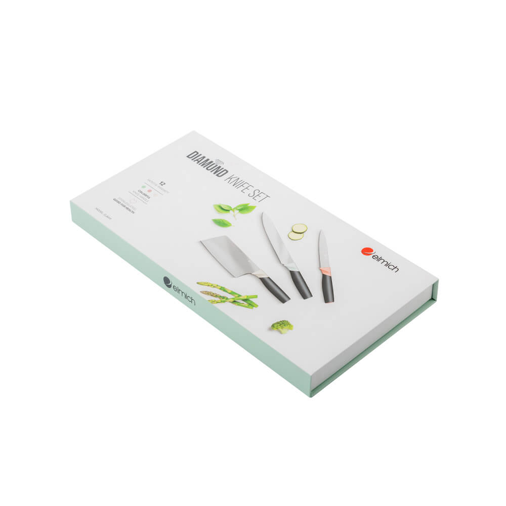 Bộ Dao Thép Diamond 3 Món Đóng Hộp Elmich EL8410, Hàng Chính Hãng, Chống Trượt, Chống Ăn Mòn-JoyMall