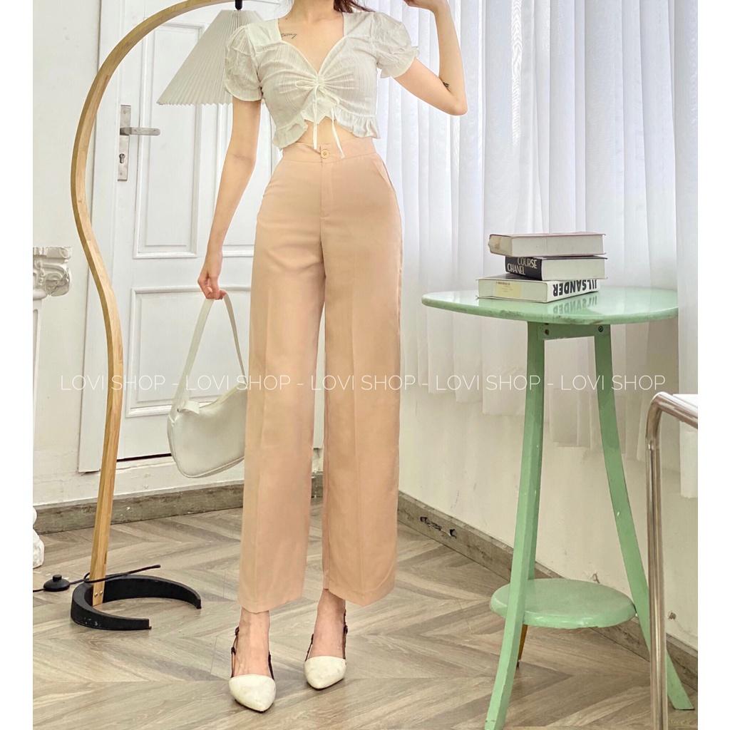 Quần culottes ống rộng nút gài khoá giữa, 2 túi chéo Lovi