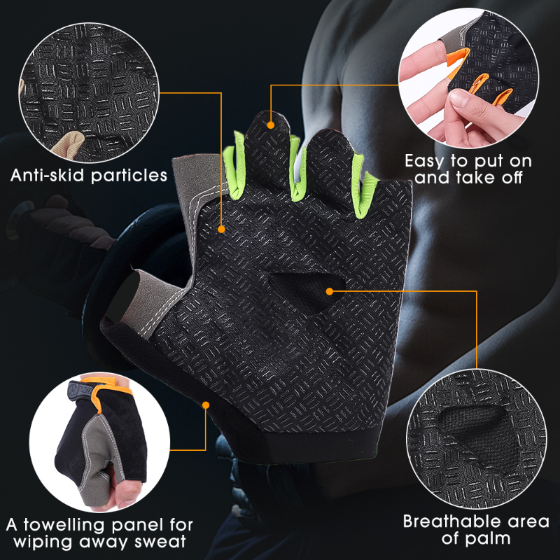 Găng Tay Xe Đạp Ngón Nam Nữ Chống Trượt Chống Sốc Thoáng Khí Mùa Hè Găng Tay Xe Đạp Fingerless Thể Thao Tập Gym Xe Đạp Găng Tay Color: B - Black
