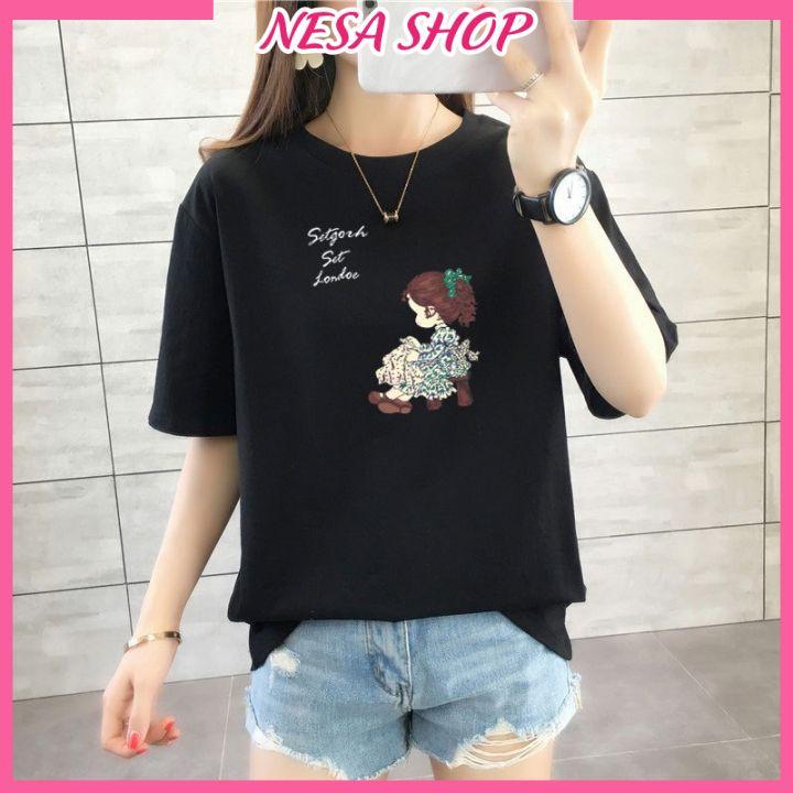 Áo thun nam nữ form rộng, Áo phông tay lỡ, chất liệu thun Thái co giãn, áo unisex hình Cô Gái dưới 65kg, NeSa Shop