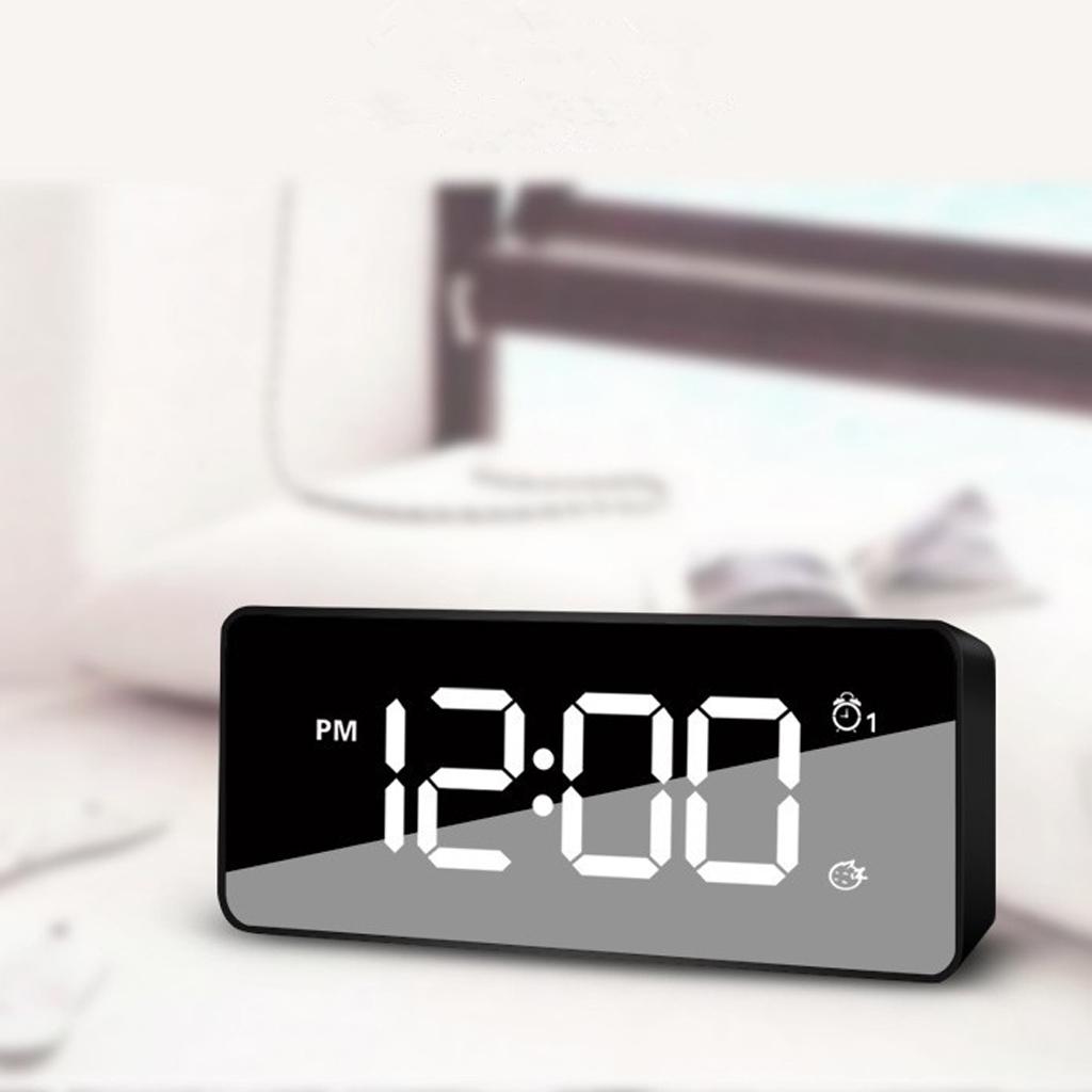 Dual USB Digital LED Clock Snooze Mirror Alarm Clock Time Backlight, for Bedroom Office Travel - Also Battery Powered