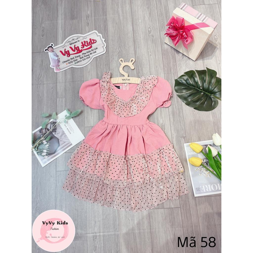 Đầm bé gái, váy bé gái hồng mix chấm bi thời trang VyVy Kids Fashion