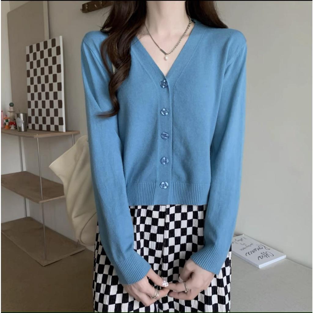 Áo cardigan khoác len nữ dệt kim kiểu cổ tim tay dài xinh xắn phong Ccách Ulzzang Hàn Quốc trẻ trung