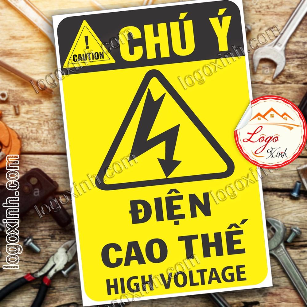 LOGO TEM STICKER CẢNH BÁO NGUY HIỂM ĐIỆN CAO THẾ HIGH VOLATGE CAUTION- HIỆU ĐIỆN THẾ CAO