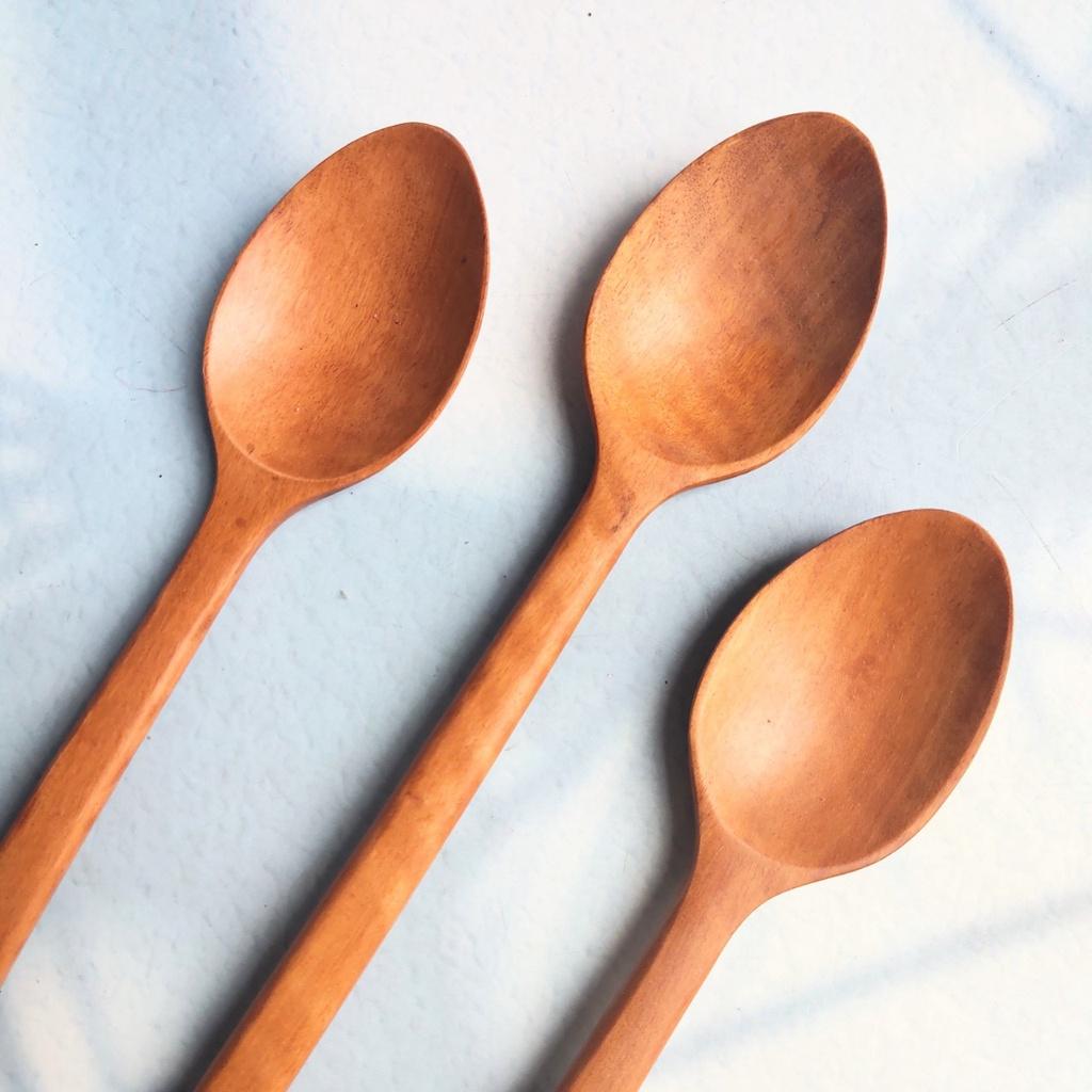 Thìa Gỗ Nhãn Tự Nhiên Miệng Elip, Cán Dài, Thìa Gỗ Nhãn Thủ Công Xuất Nhật, Chụp Ảnh Decor