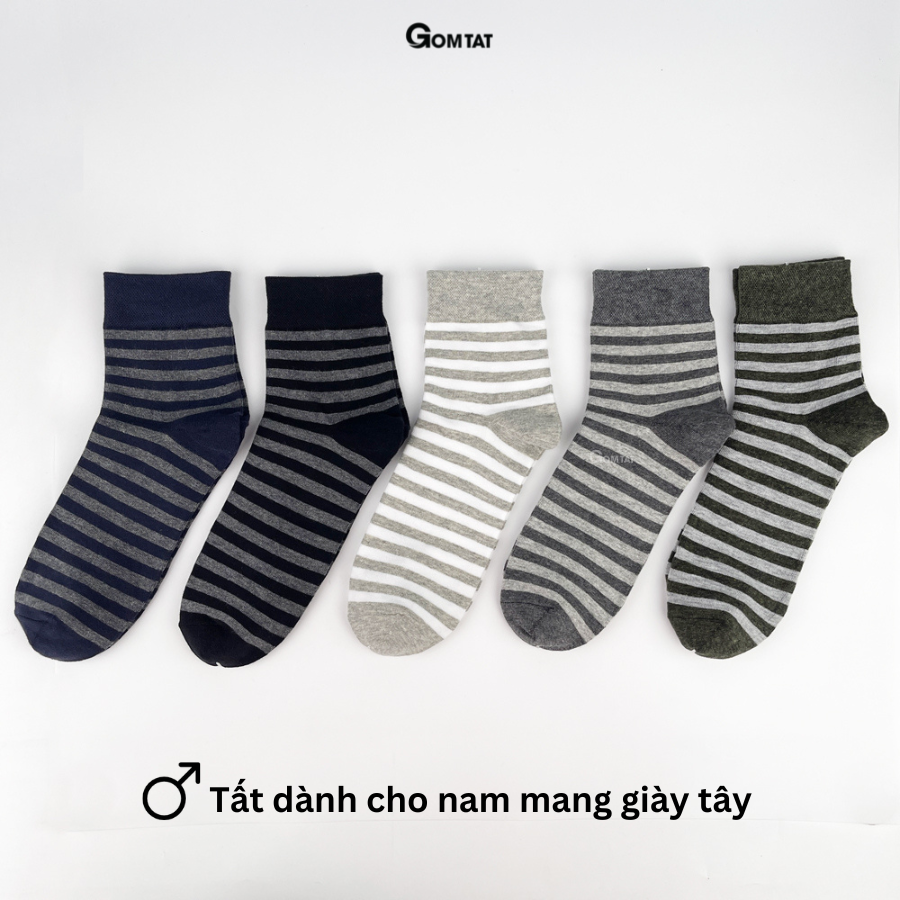 Hộp 5 đôi tất cổ trung nam mẫu sọc ngang cao cấp, vớ cổ lửng nam chất liệu cotton hút ẩm thoáng khí - GOM-MIX08-CB5