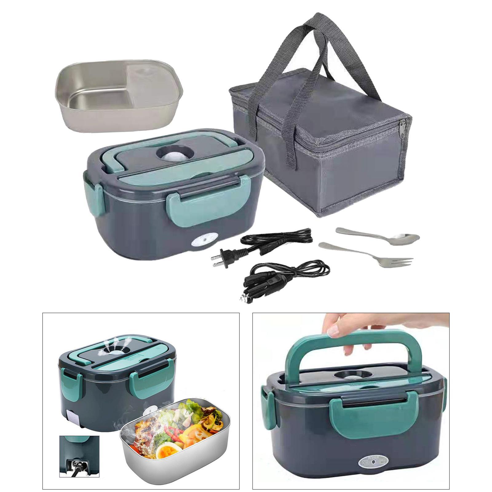 Electric Lunch Box with Spoon and Fork with Storage Bag 1.5L Detachable Bento Box Lunch Container Heating Lunchbox for Traveling Home Car